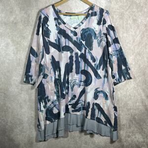 LOGO Lounge Lori‎ Goldstein Tunic Top Womens Size 1X Multi Abstract Pleated Hem